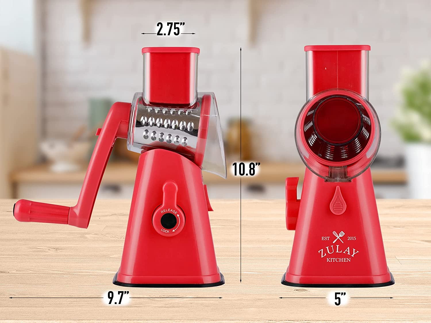 Zulay Kitchen Rotary Cheese Grater Cheese Shredder 3 Replaceable Stainless  Steel Blades Red 