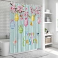 thumbnail image 6 of Happy Easter Shower Curtain, Waterproof Shower Curtains for Bathroom, Spring Colorful Eggs Butterfly Teal Wood Grain Washable Fabric Bathtub Curtain Set Bath Decor with 12 Hooks 48"x72", 6 of 8