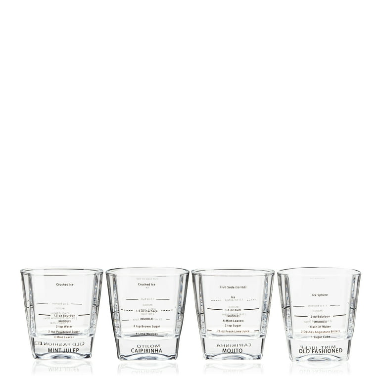 True Cocktail Recipe Glasses - Rocks Cocktail Glasses with Recipes for Old  Fashioned, Mojito, Mint Julep & Caipirinha, Unique Mixed Drink Glasses