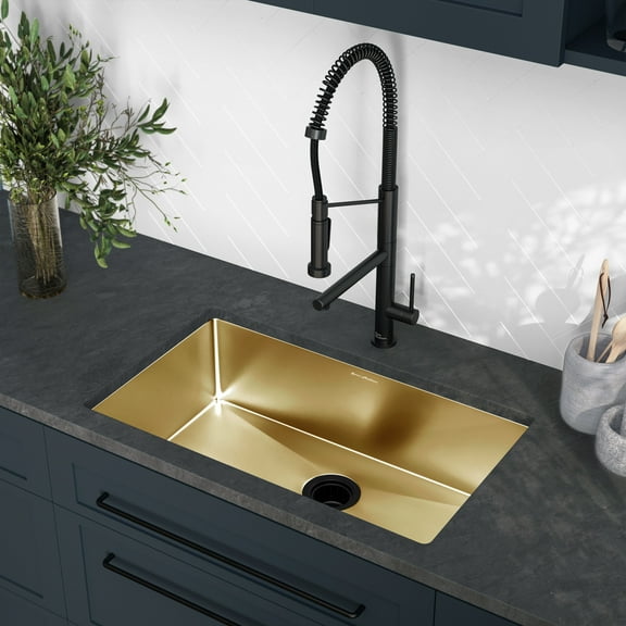 Rivage 30 x 18 Stainless Steel, Single Basin, Undermount Kitchen Sink, Gold