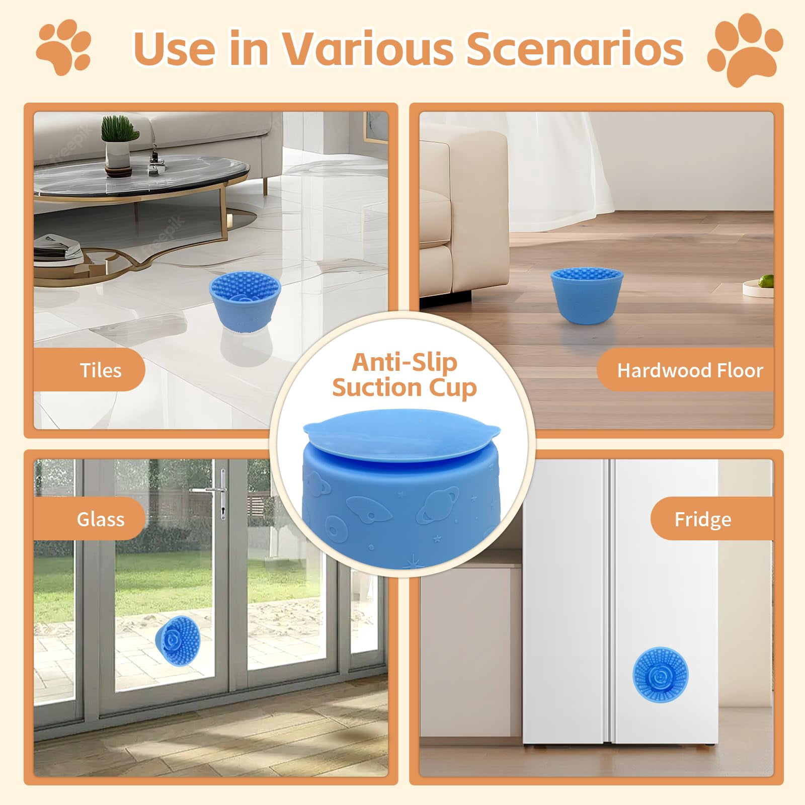 Dog Lick Bowl, Anxiety Relief Slow Feeder Treat Dispenser, Silicone Anti-chocking Pet Dish, Non-Slip Dog Licking Bowl Interactive Entertainment Puzzle Toy for Small & Medium-Dark Blue