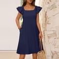 thumbnail image 2 of longantii Womens Ruffle Dress Relaxed Fit Square Neck Flutter Sleeve Mini Dress Fashion Bow Tie Back Solid Color Dresses with Multi-Pocket Blue L, 2 of 5