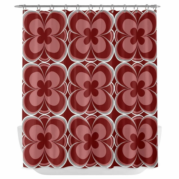 Xipuska Red Boho Shower Curtain - Water Repellent Fabric Shower Curtains Washable, Vintage Country Ethnic Abstract Flowers Art Decorative Polyester Cloth Bathroom Curtains Modern Bath Decor 72"x78"