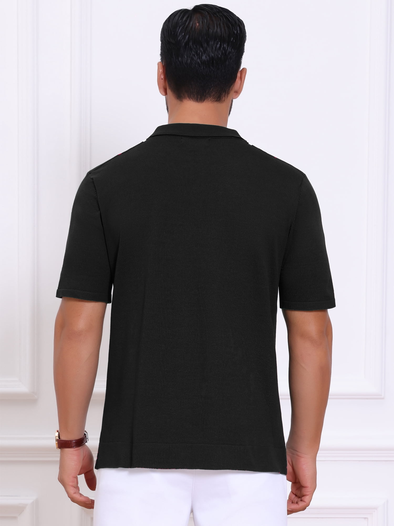 DARING DIVA Men's Striped Knit Chest Pocket Short Sleeve Vintage Golf Shirts 2XL Black