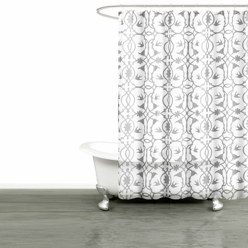 Bathroom and More Collection White SHEER Fabric Shower Curtain Gray