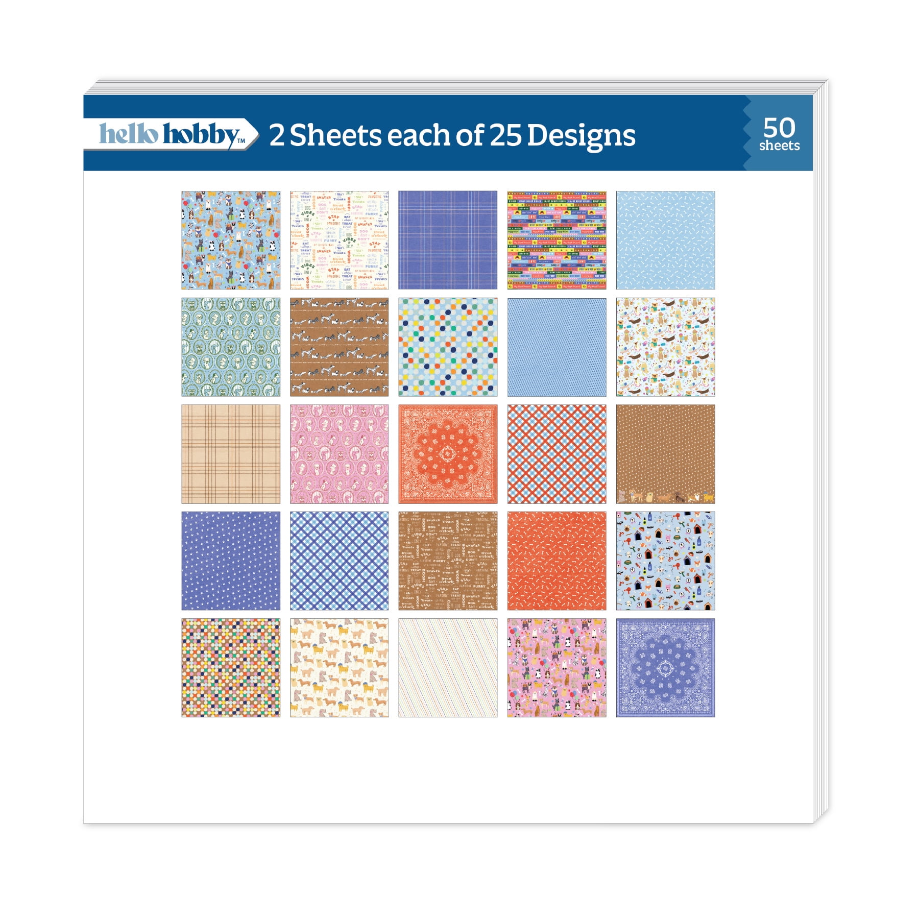 Roobee by Hello Hobby Dogs Paper Pad, Multicolor Design Scrapbook Paper, 50 Sheets, 25 Designs