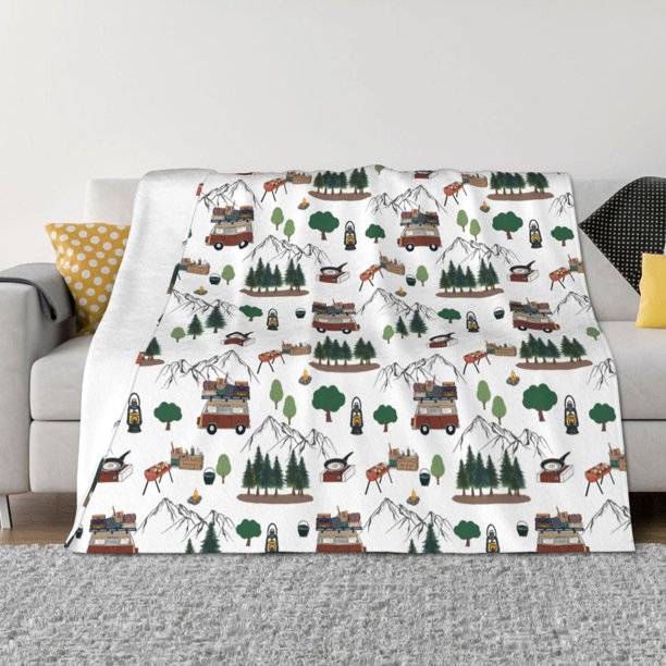 Balery Camping Caravan 2 Manta de Franela con Dibujo, Lujo Ultra Suave y Cálido, Antipelusa y Resistente a las Arrugas para Cama, Sofá, Camping -50"x40"