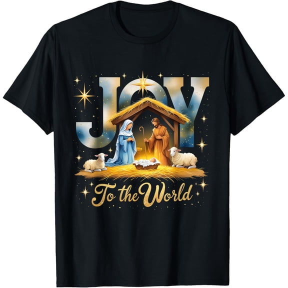Joy to The World Nativity Scene Christmas T-Shirt