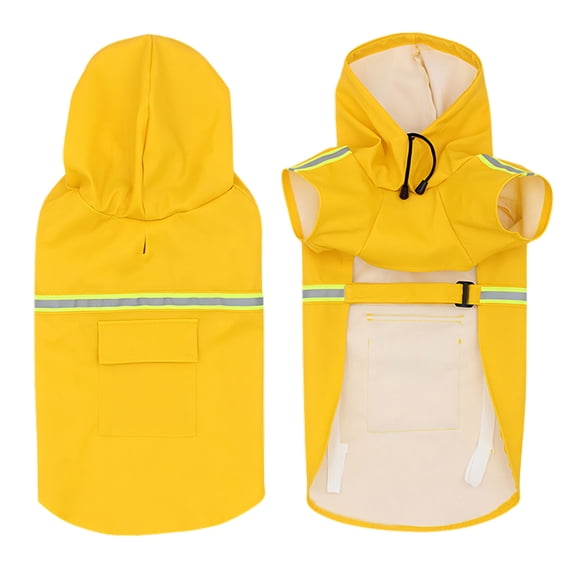 Large Dog Raincoat, PU Waterproof Pet Rain Jacket with Reflective Strips, Drawstring Hood Poncho, Easy to Wear for Medium Large Dogs