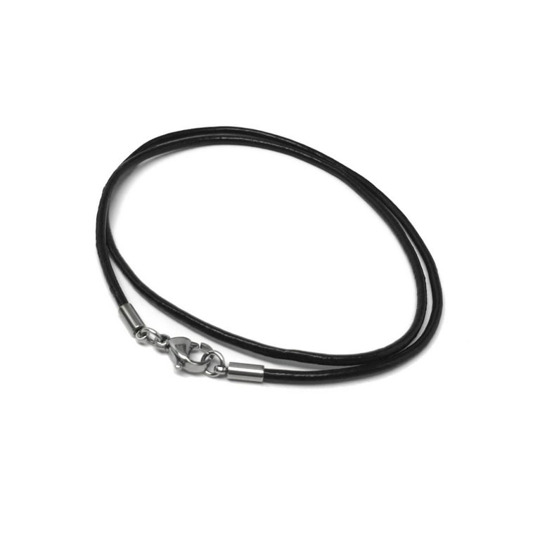 Necklace cord, imitation leather with imitation rhodium-finished steel and  pewter (zinc-based alloy), black, 2mm wide, 18 inches with 1-1/2 inch  extender chain and lobster claw clasp. Sold per pkg of 10. 