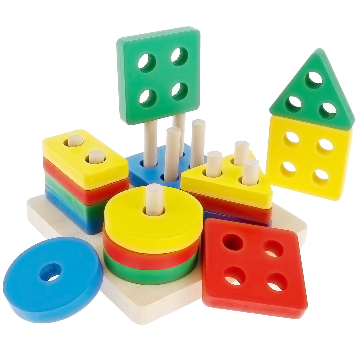 Childrens Wooden Shape Stack Sorting Board Blocks Kids Wood Puzzle Toys 