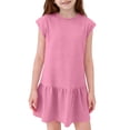 thumbnail image 1 of Niña Vestido de Primavera Estiramiento Suave Cómodo Casual Vestidos Sueltos para 5-14 Años Vestido de Verano de Manga Corta, 1 of 8