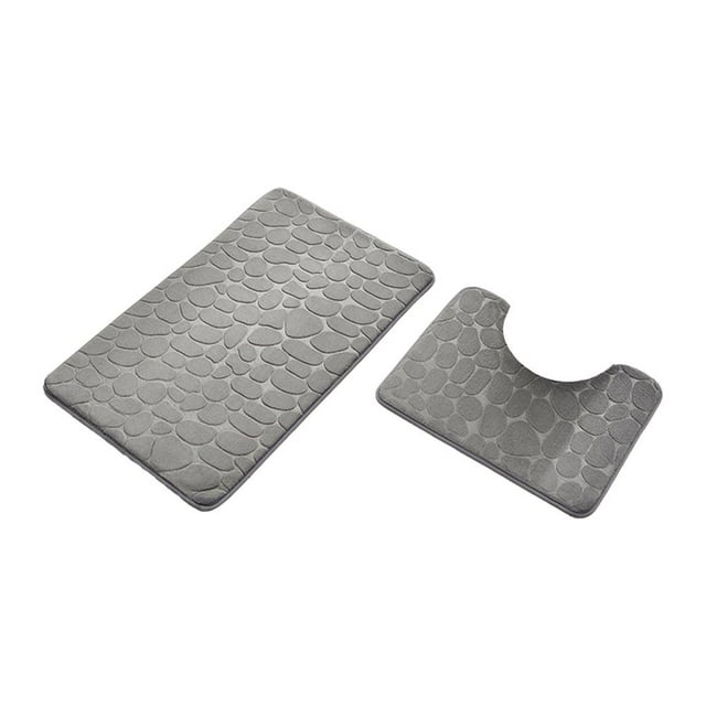 2-Piece Pebble-Print Bathroom Rug Set with Non-Slip Backing, Machine-Washable for Shower & Toilet Areas