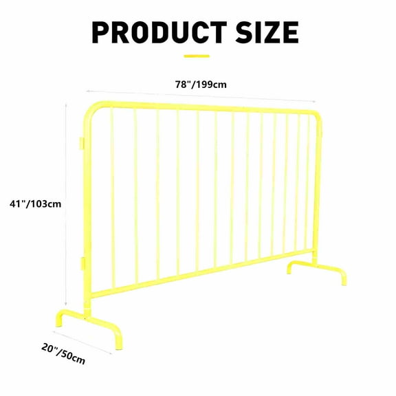 Garvee 6.5 ft Interlocking Steel Barricade, Powder-Coated Rust-Proof Crowd Control Fence w/ Removable Bridge Feet, Yellow