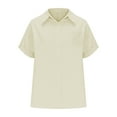 thumbnail image 4 of Homenesgenics Womens Tops under $5 Women's Summer Solid Color Lapel Short Sleeved Loose Button Shirt Tops Beige XXXL, 4 of 6