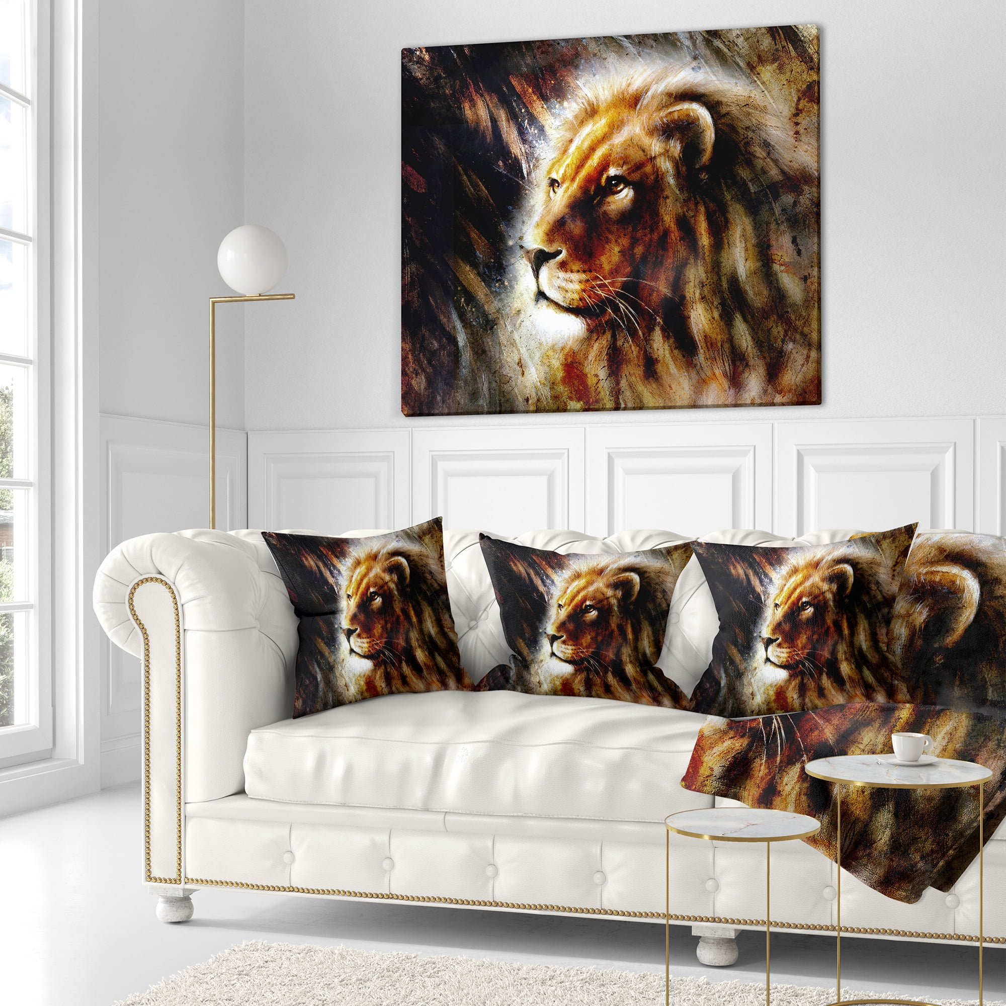 Designart Majestically Peaceful Lion - Animal Throw Pillow - 18x18