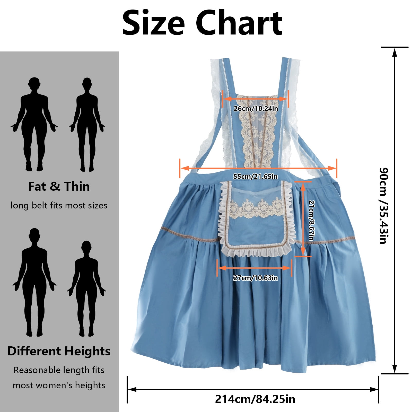 FEOYA Cotton Apron for Women Kitchen Apron Vintage Pinafore Apron Dress Chef Lace Aprons with Pockets for Cooking Baking Gardening Work Cake Blue