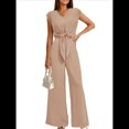 thumbnail image 1 of Conjuntos de Dos Piezas de Verano para Mujer 2025, Top Corto con Cinturón, Mangas y Cuello en V, Pantalones Anchos, Chándal Informal. Caqui XL, 1 of 8