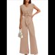 thumbnail image 1 of Conjuntos de Dos Piezas de Verano para Mujer 2025, Top Corto con Cinturón, Mangas y Cuello en V, Pantalones Anchos, Chándal Informal. Caqui L, 1 of 8