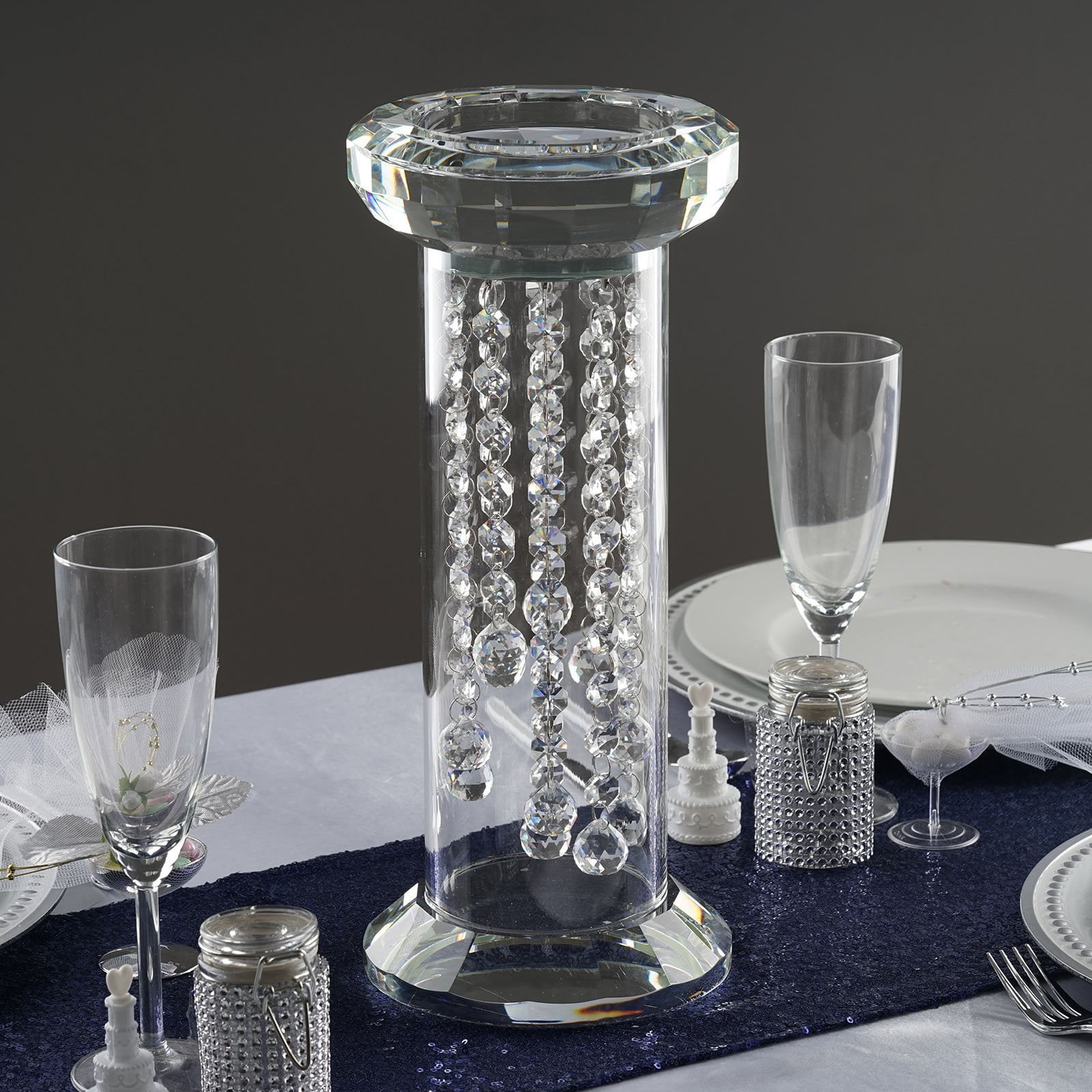 14" Gemcut Premium Glass Crystal Pillar Vase Candle Holder With 11 Crystal Chains - Walmart.com