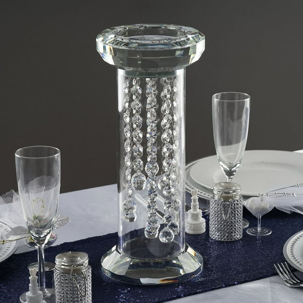 14" Gemcut Premium Glass Crystal Pillar Vase Candle Holder With 11
