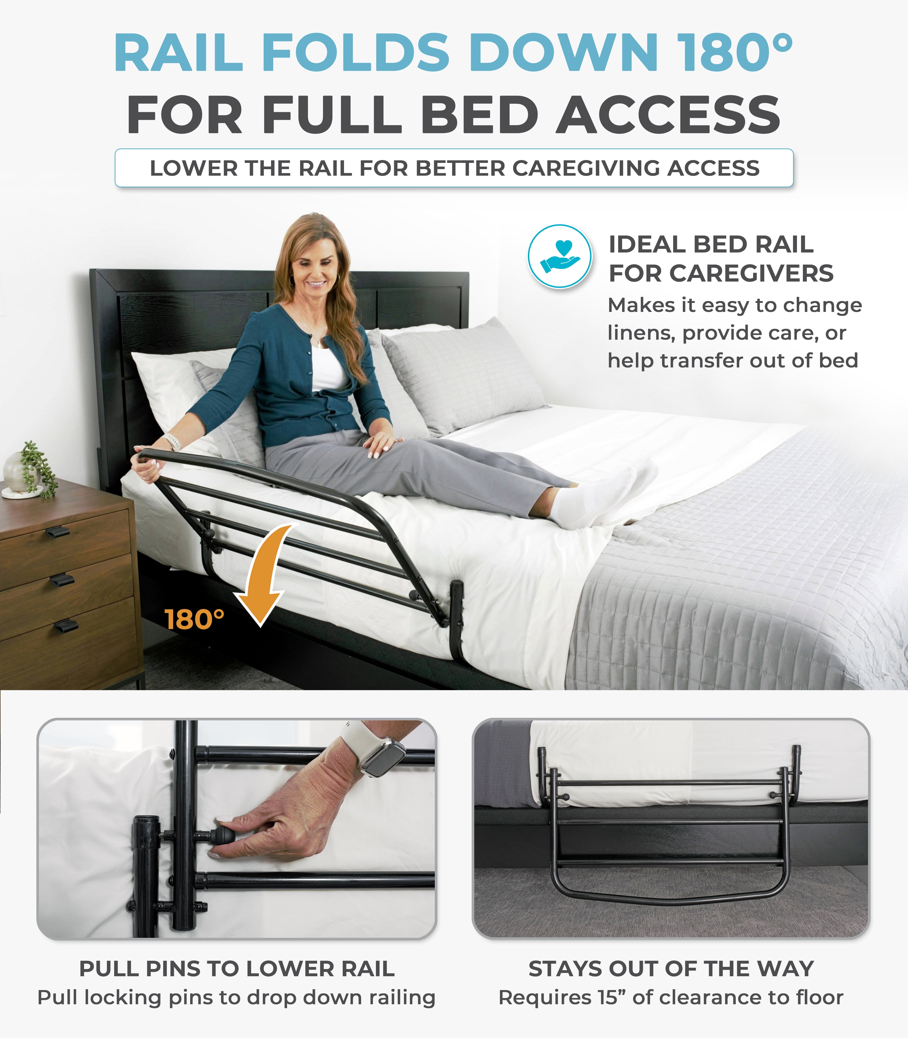 Stander 30 inch Safety Bed Rail, Folding Guardrail for Adults, Seniors, and Elderly, Bedside Stand Assist Bar, Fits King, Queen, Full, and Twin Beds, ASTM Safety Approved Bedrail