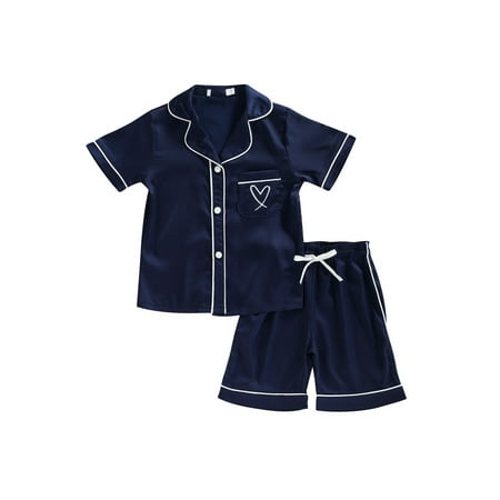 

KuriozudPajama Heart Pattern Shirt Pocket Drawstring Shorts