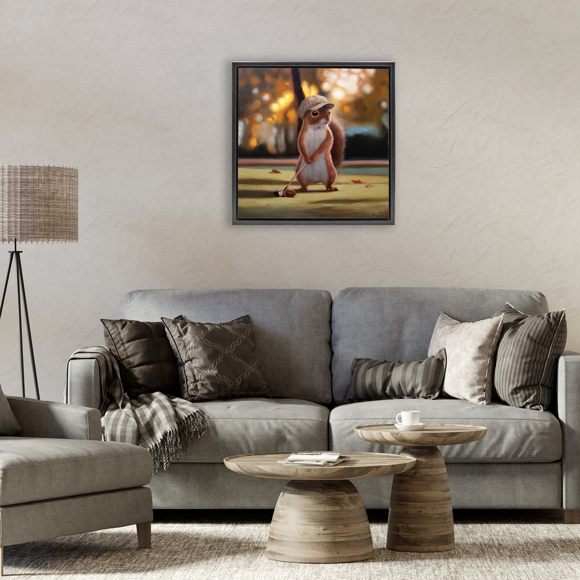 Stupell Industries Golf Nut Squirrel Black Framed Floater Canvas Wall Art, design by Lucia Heffernan