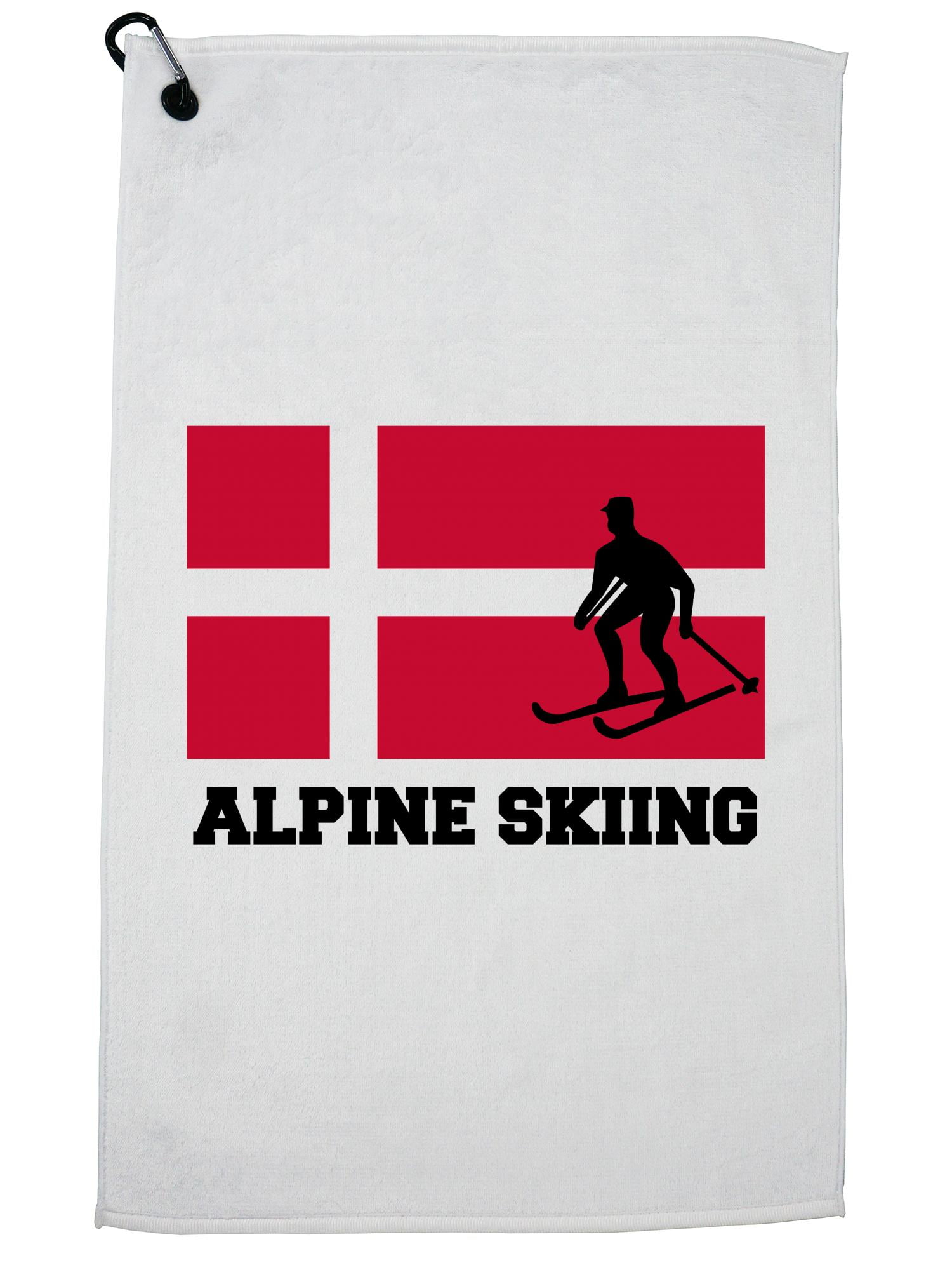 Denmark Olympic Alpine Skiing Flag Silhouette Golf Towel with Carabiner Clip by Hollywood Thread