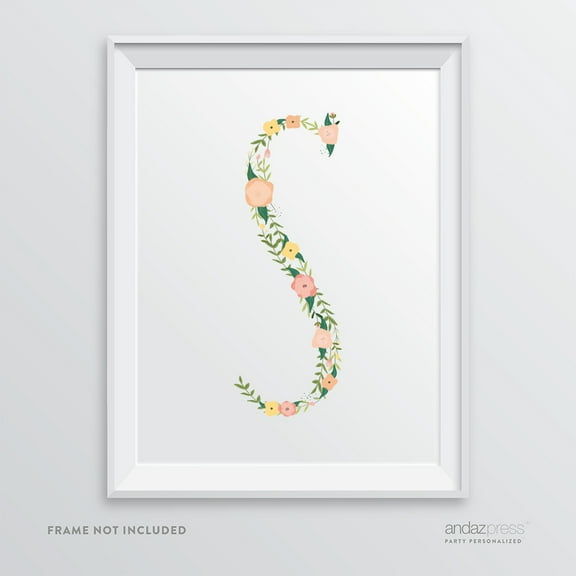 S Monogram Wall Art Letters, Coral Floral Roses