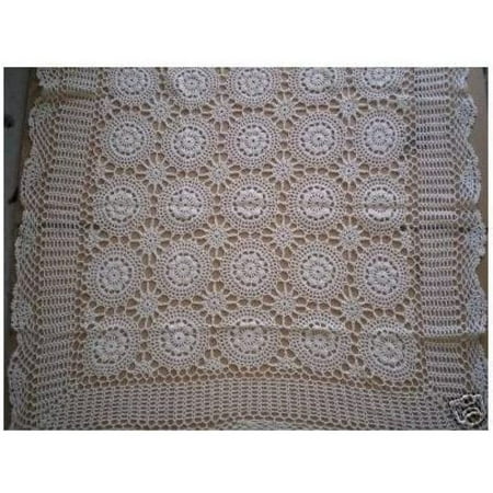 

100% Cotton Handmade Crochet Table Topper Beige 36 Square