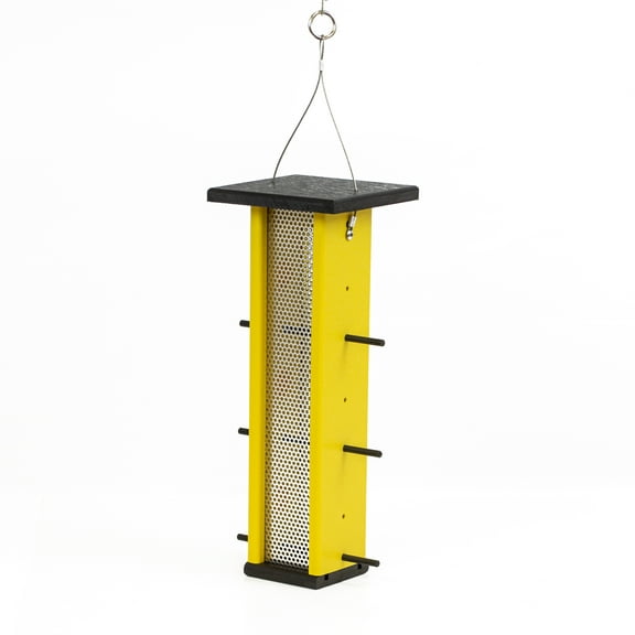 Outdoor Leisure Products Model GM6-1BKY Finch Bird Feeder Made with High Density Poly Resin Finished in Yellow and Black