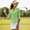 thumbnail image 4 of Binienty Green Polka Dot Women Sport Cloth Golf Tennis Shirts 3/4 Sleeve Sport Shirts Soft and Comfortable Lightweight with Collar Shirt Fit Plain for Golf,Tennis,Running,Gym, 4 of 7