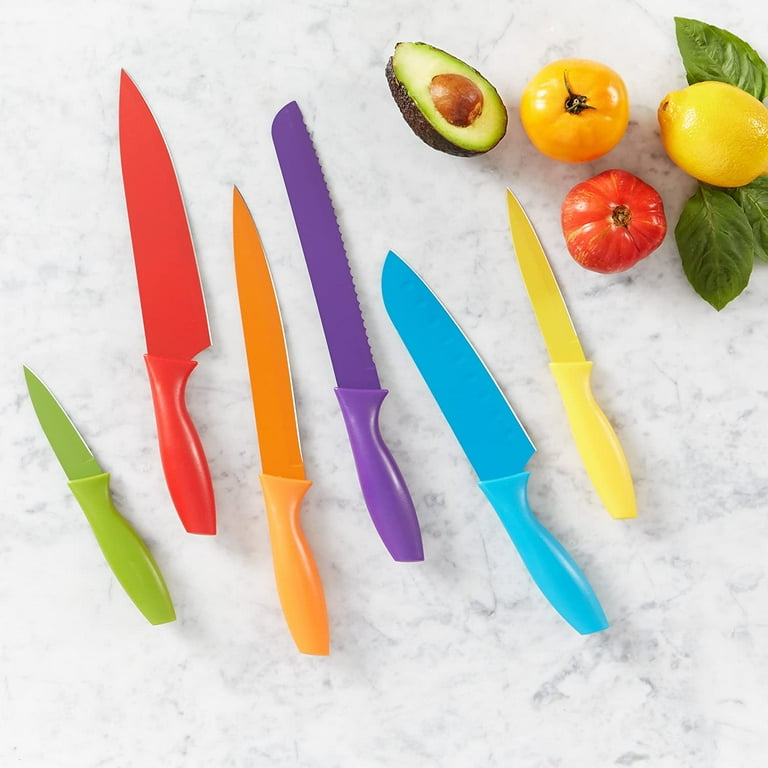 Gourmet Forged ColorSlice 12 Piece Color-Coded Kitchen Knife set 6 Non  Stick Dishwasher Safe Knives w/ 6 Blade Guards/Sheaths Sharp Stainless  Steel