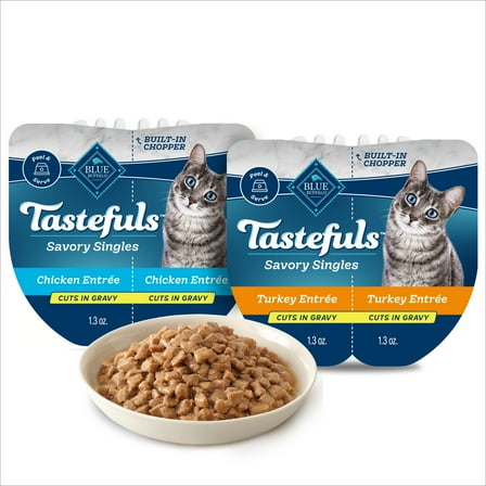 Blue Buffalo Tastefuls Savory Singles Variety Pack, Wet Cat Food in Gravy, 2.6-oz. Twin Packs, Chicken & Turkey (12 Ct.)