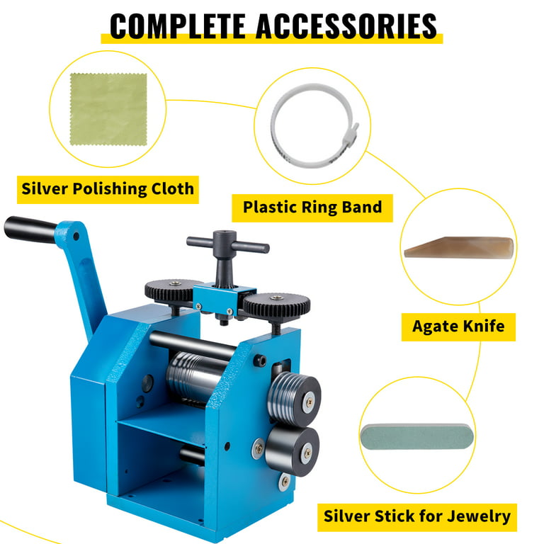 VEVOR Rolling Mills 3 Inch/76mm Jewelry Rolling Mill Machine Gear Ratio 1:2.5 Wire Roller Mill 0.1-7mm Press Thickness Manual Combination Rolling Mill