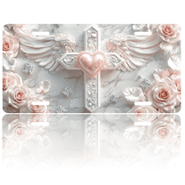 1 Pcs 2D Flat License Plate Covers & Frames, Cross with Heart For Decorative Front, Waterproof For Decoration Aluminum License Plate Covers & Frames Cover For Men Women, 12" X 6"