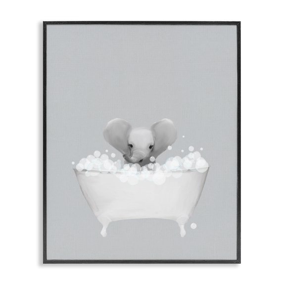 Stupell Industries Rustic Lodge Elephant Blue Bath Cute Black Framed Giclee Art, 11 x 14, by Leah Straatsma