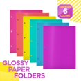 thumbnail image 2 of 4-Pocket Glossy Laminated Paper Folders (6 Pack), 3-Hole Punch Portfolios, Assorted Colors, by Better Office Products (Bright Colors), 2 of 5