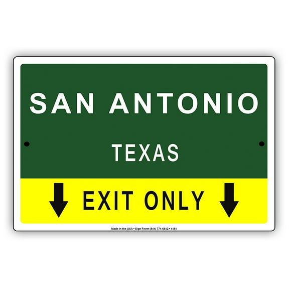 San Antonio Texas Exit Only With Pointer Arrow Direction Way Road Signs Alert Caution Warning Aluminum Metal Sign 8"x12" Plate