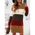 thumbnail image 6 of Asyoly Women Winter Knit Sweater Mini Dress Color Block Sweater Jumper Dress, 6 of 7