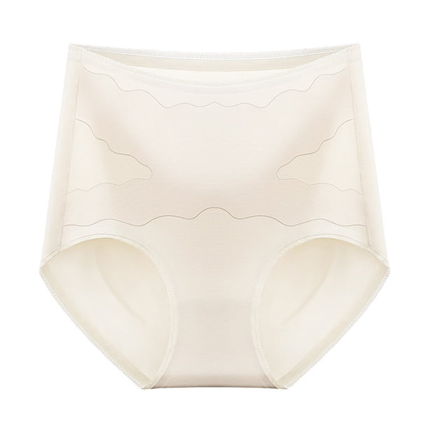 Gibobby Pantaletas de encaje cintura alta Ropa interior de mujer cómoda de cintura alta de seda de hielo sin rastro cintura delgada que forma la ropa interior de mujer(Beige,XL)