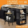 thumbnail image 3 of Craftian Extendable Kitchen Island Table with Stools & Storage, Kitchen Island with Charging Station, Black, 3 of 8