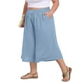 thumbnail image 3 of Mlzmgr Wide Leg Capris for Women Drawstring Elastic Waist Loose Comfy Capris with Pockets Solid Color, 3 of 5