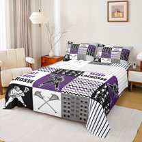 Homewish Ball Sport Lovers Twin Sheet Sets,Lacrosse Game Twin Fitted Sheet,Purple White Gray Flat Sheet For Boys Kids,Ultra Soft Home Decor,3pcs