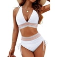 thumbnail image 1 of Women Tummy Control Swimsuits Color Block Two Piece Drawstring Bathing Suit White XXL, 1 of 7