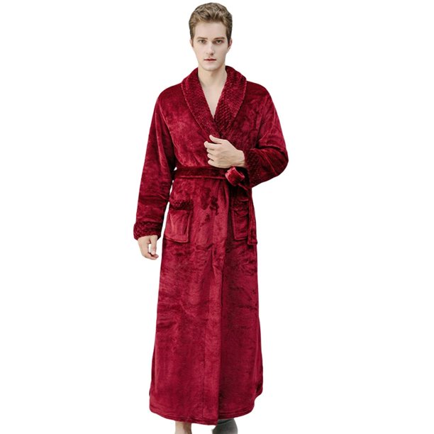 Greyghost Long Zip Bathrobe Flannel Ladies Robe Men's Thermal Pajama