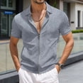 thumbnail image 2 of IWRICH Men's Texture Full Zip Polo Shirts Short Sleeve Jacquard Tees Solid Color Casual Trendy Summer Holiday Tops Grey M, 2 of 5