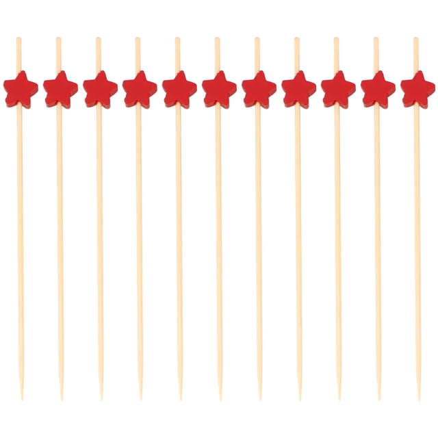EeaseMX 100 palillos desechables de bambú con diseño de estrella para frutas, cócteles, bebidas, fiestas, tenedores de bambú (rojos)