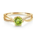 thumbnail image 2 of Gem Stone King 18K Yellow Gold Plated Silver Ring Round Peridot and Moissanite (1.08 Cttw) (Size 7), 2 of 4